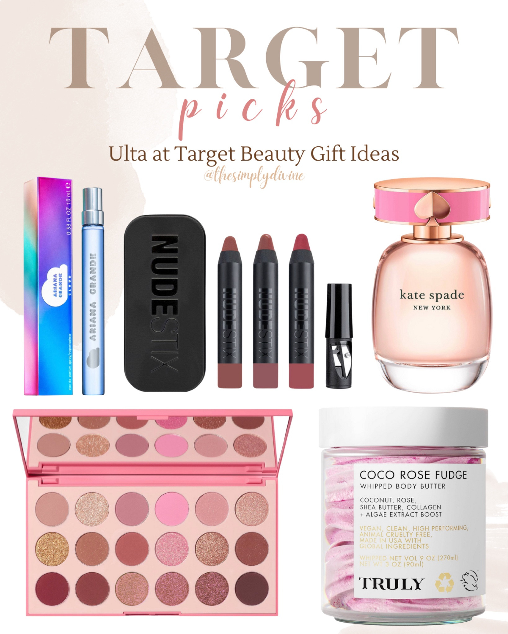 Ulta at Target gift picks! Genuinely so excited for these products. 👀💕

| Target | Kate Spade | perfume | eau de parfum | fragrance | Ariana Grande | Ulta | makeup | beauty | eyeshadow | body butter | skincare | gift guide | gifts for her | lipstick | Valentine’s Day | 

#LTKunder100 #LTKGiftGuide #LTKbeauty