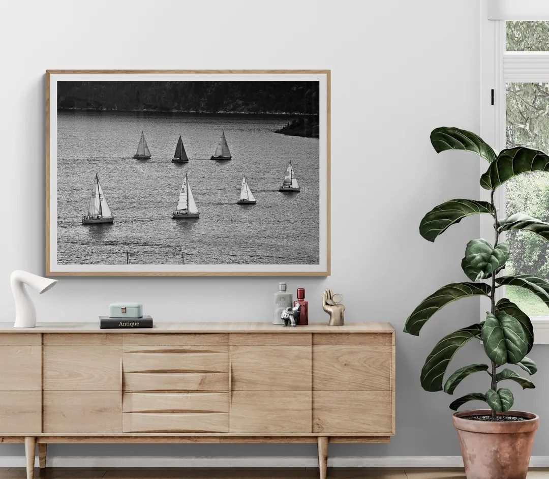 Fine Art Black and White Sailboat Print - Vintage Minimalist Sailboats Ocean Wall Art - Framed Sa... | Etsy (US)