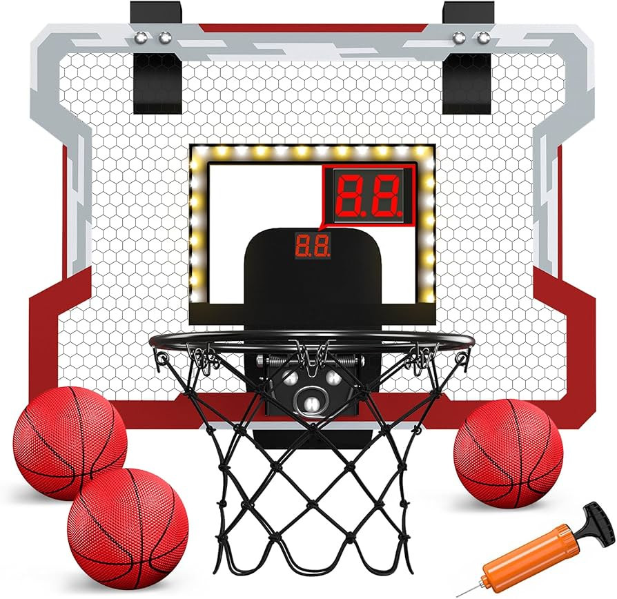 HYES Mini Basketball Hoop Indoor with Scoreboard/LED Light, Glow in The Dark Door Basketball Hoop... | Amazon (US)