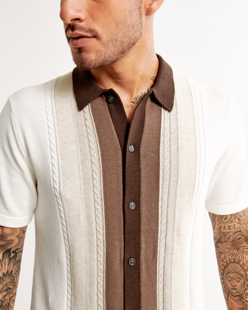 Border Stripe Button-Through Sweater Polo | Abercrombie & Fitch (US)