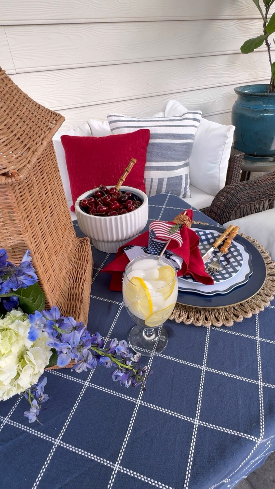 Fourth of July tablescape, table setting, patriotic, Walmart, Ballard designs, home decor, plates, table cloth, patio 

#LTKHome #LTKStyleTip #LTKSummerSales
