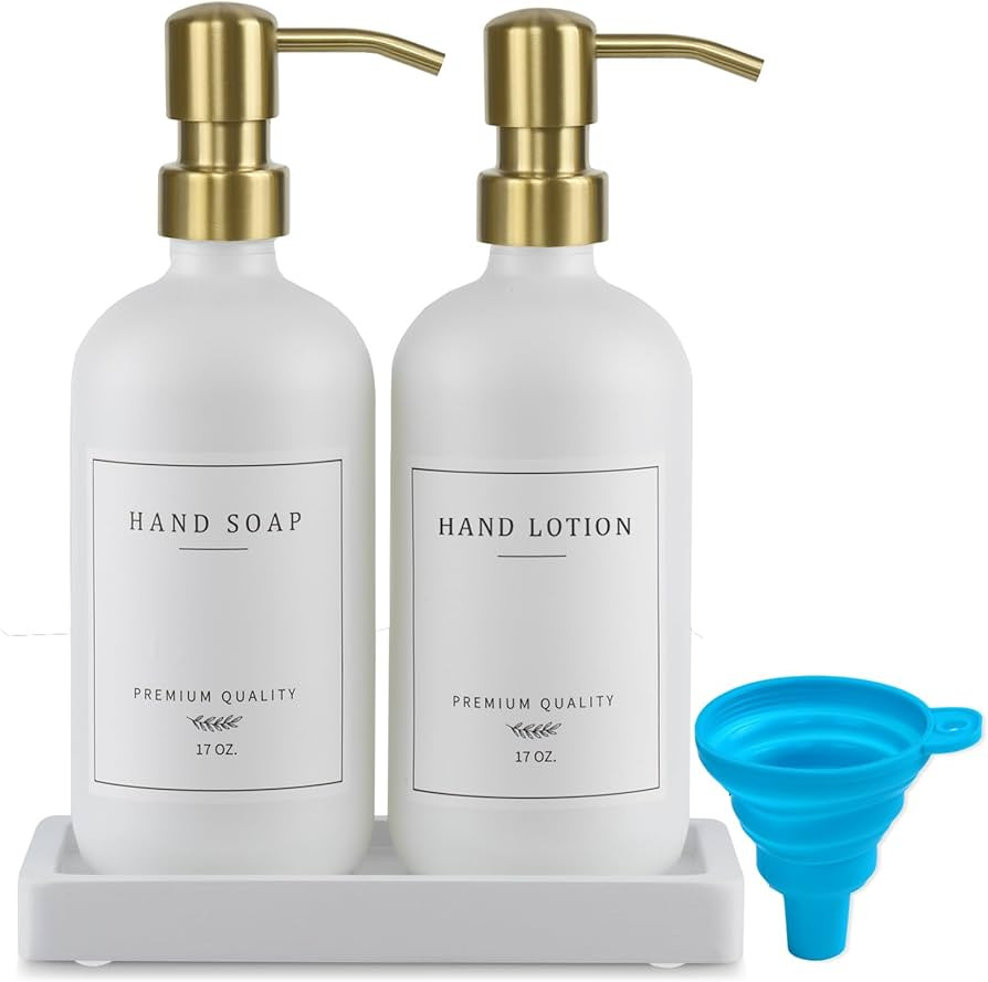 Thick Glass Soap Dispenser - Kitchen Dish Hand Soap Dispenser Set,Rustproof Pump Soap Lotion Disp... | Amazon (US)