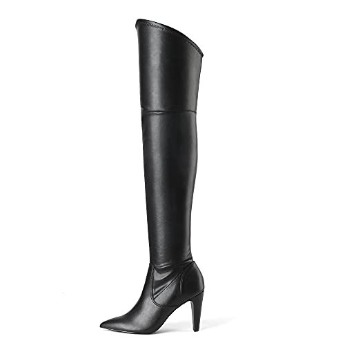 DREAM PAIRS Women's Thigh High Boots Over The Knee Heels Long Sexy Pointed Toe Boots,Size 9.5,Black/Pu,DOB214 | Amazon (US)