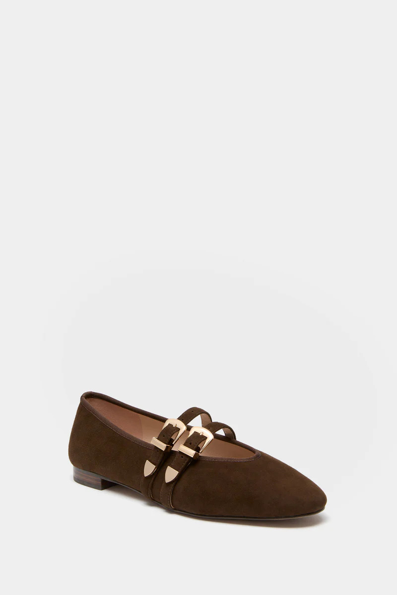 Chocolate Suede Buckle Nina Flats | Tuckernuck (US)
