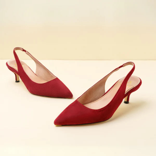Gutsy Garnet Suede Slingback Kitten Heel | ALLY Shoes