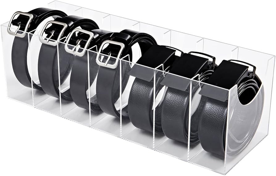 Acrylic Belt Organizer, Belt Case Storage Holder, 7 Compartment Clear Belt Display Case, Belt Dis... | Amazon (US)
