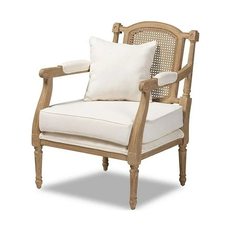 Baxton Studio Clemence French Provincial Ivory Fabric Upholstered Whitewashed Wood Armchair, Ivor... | Walmart (US)