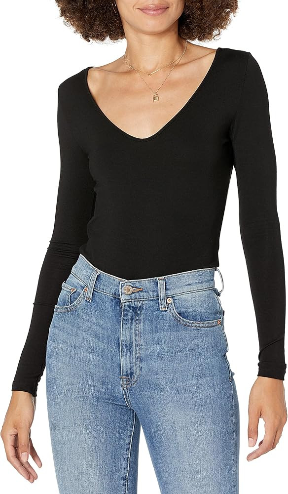 The Drop Women's Patricia Long-sleeve Deep V-neck Second Skin Bodysuit | Amazon (US)