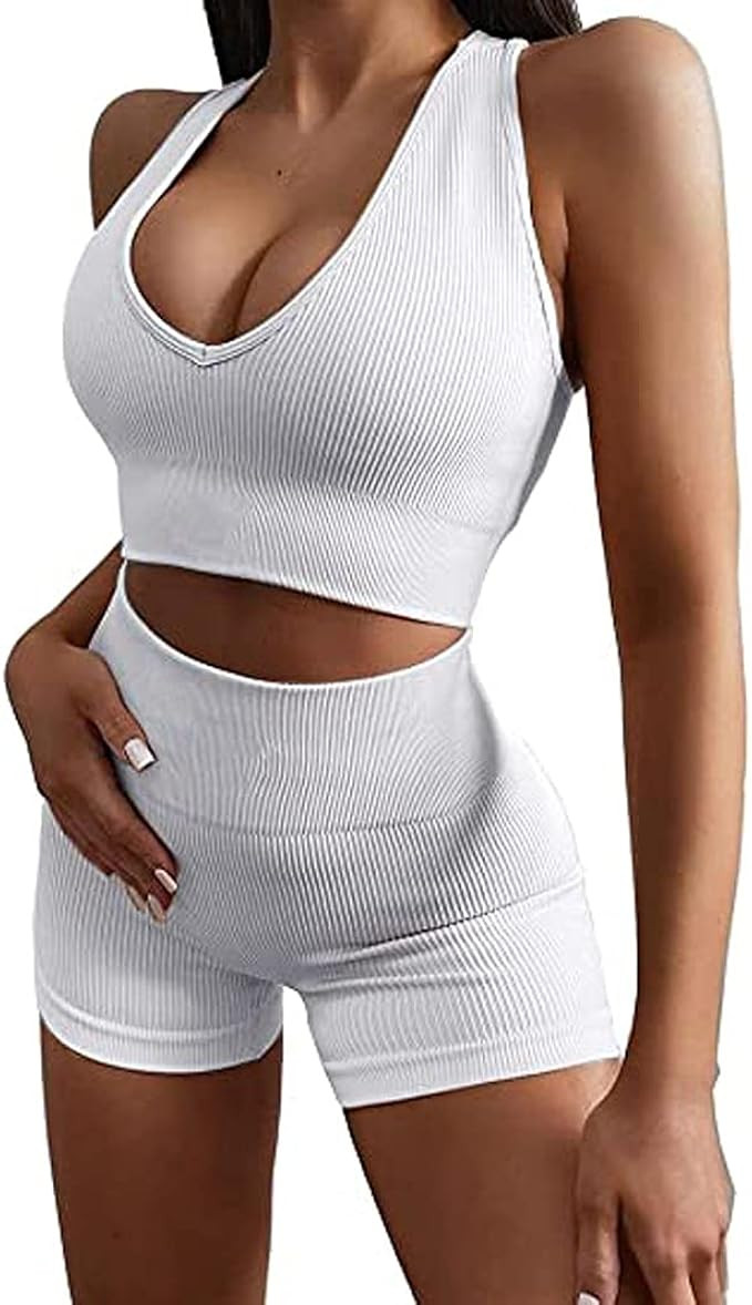 MANON ROSA Yoga Outfits for Women Seamless Suits 2 Piece Set Short Legging Sports Bra Workout Clo... | Amazon (US)