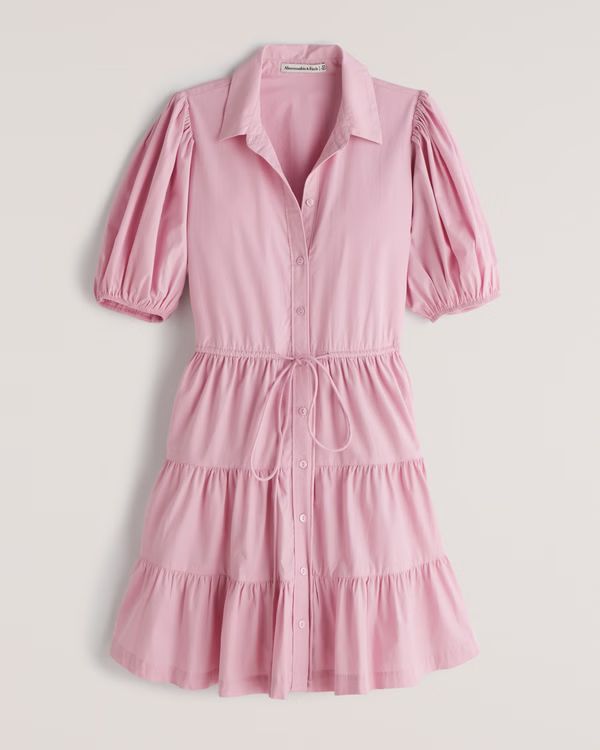 Easy Waist Puff Sleeve Poplin Shirt Dress | Abercrombie & Fitch (US)