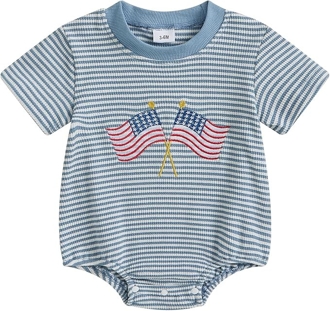 Baby Boy 4th of July Outfit Newborn Bubble Romper American Flag Bodysuit Fourth Of July USA Summe... | Amazon (US)