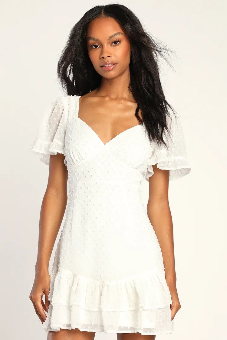 Always Your Darling White Swiss Dot Short Sleeve Mini Dress | Lulus (US)