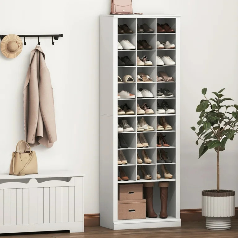 Hzuaneri 11-Tier Space Saving Shoe Storage Cabinet with 30 Open Cubbie, White 02001BSR | Walmart (US)