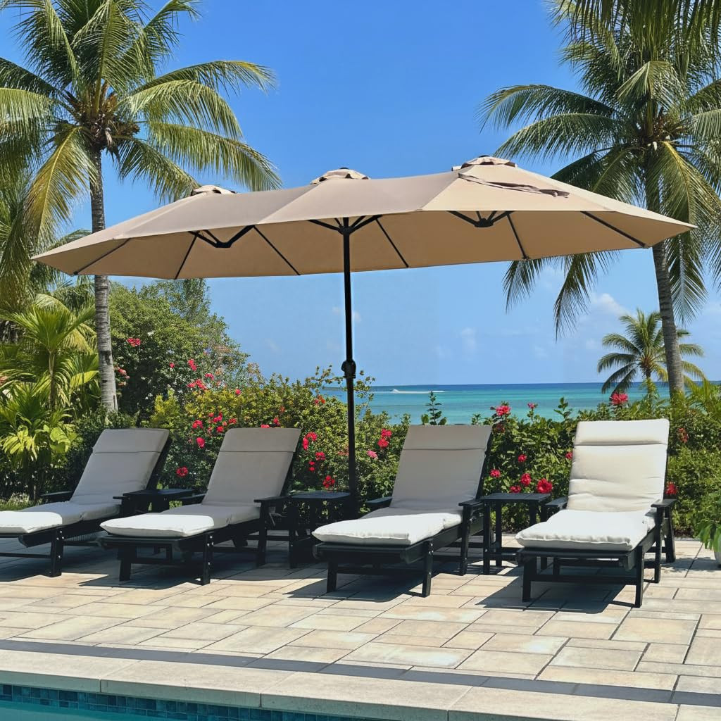 PHI VILLA 15ft Large Patio Umbrellas with Base Included, Outdoor Double-Sided Rectangle Big Marke... | Amazon (US)