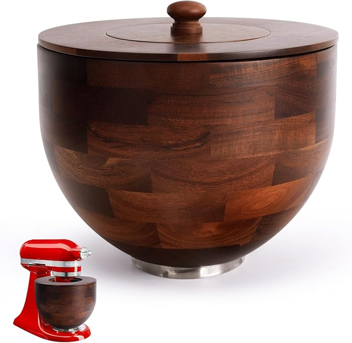 Wood Mixing Bowl Compatible with 4.5-5 Qt Tilt-Head Stand Mixers with Lid Cover - Natural True Ac... | Amazon (US)