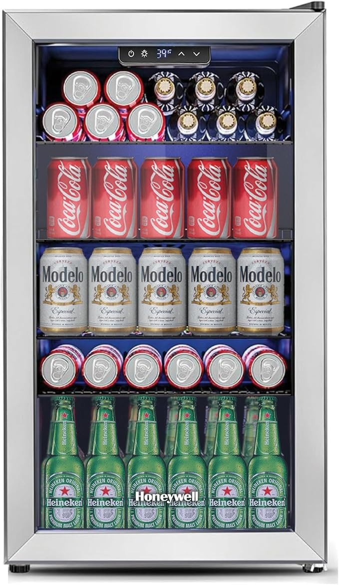 Honeywell Beverage Refrigerator and Cooler, 116 Can Mini Fridge with Glass Door for Soda Beer or ... | Amazon (US)