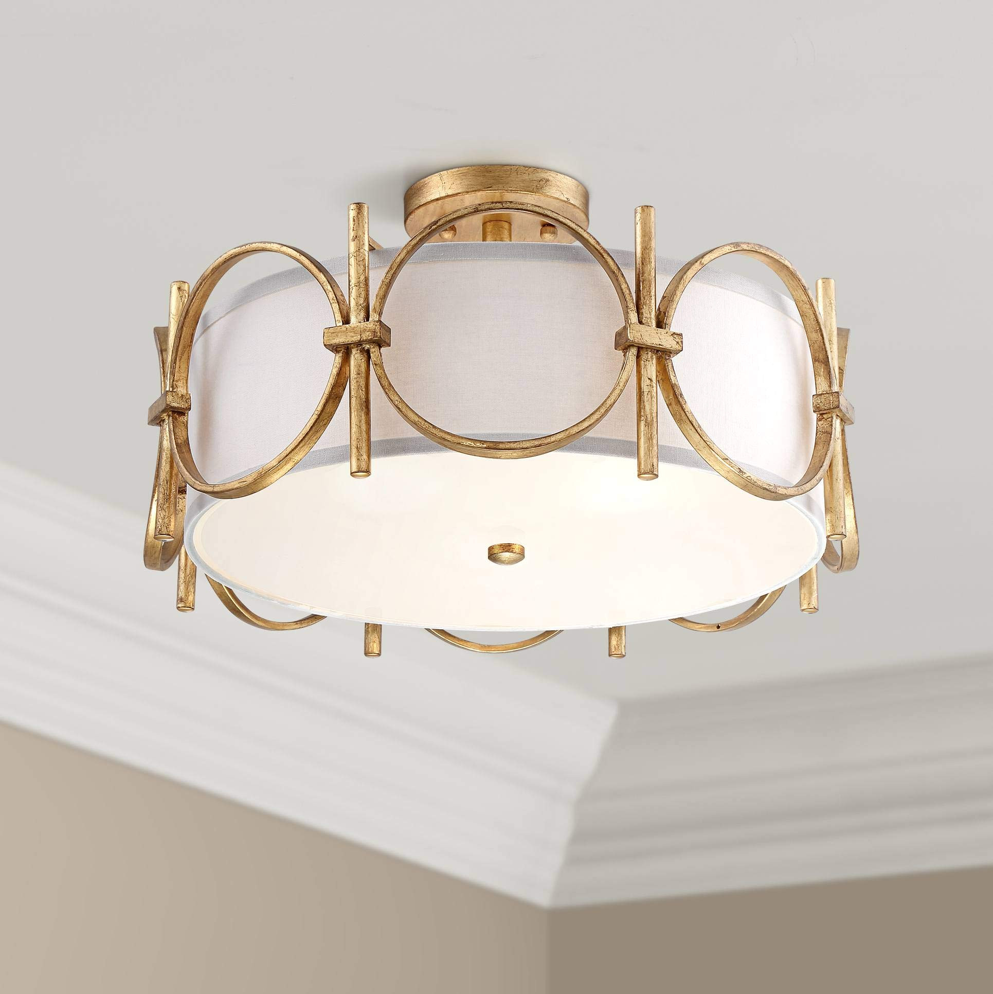 Francis Mid Century Modern Close to Ceiling Light Semi Flush Mount Fixture 18 1/4" Wide Gold White F | Amazon (US)