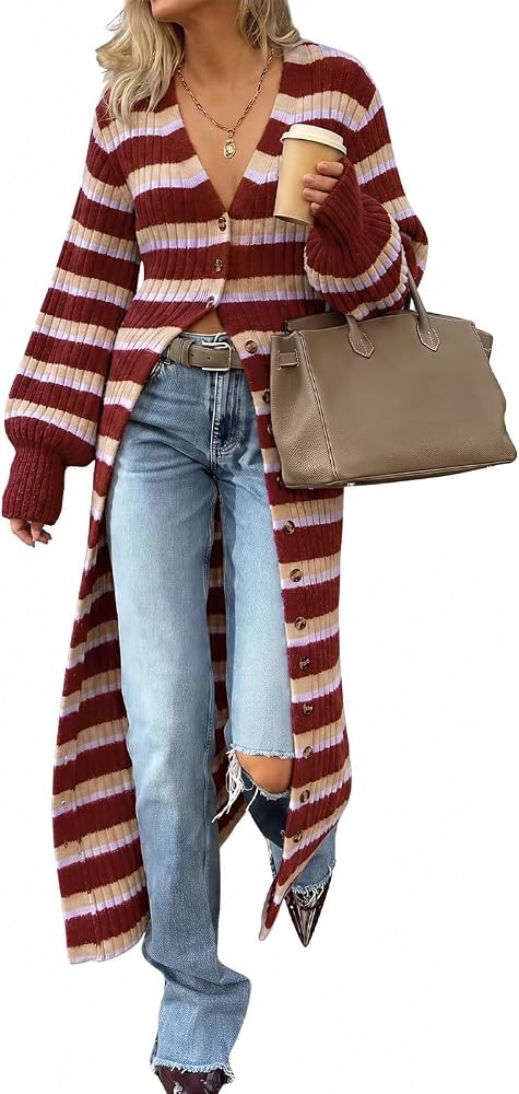 Saodimallsu Womens Long Duster Cardigans Button Down Maxi Sweater Dress | Amazon (US)