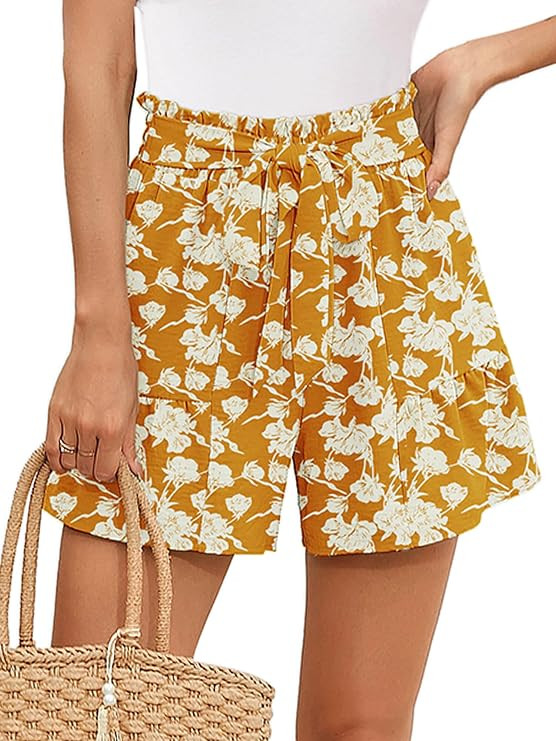 Heymoments Womens Casual High Waisted Wide Leg Shorts Drawstring Cute Casual Summer Beach Shorts ... | Amazon (US)