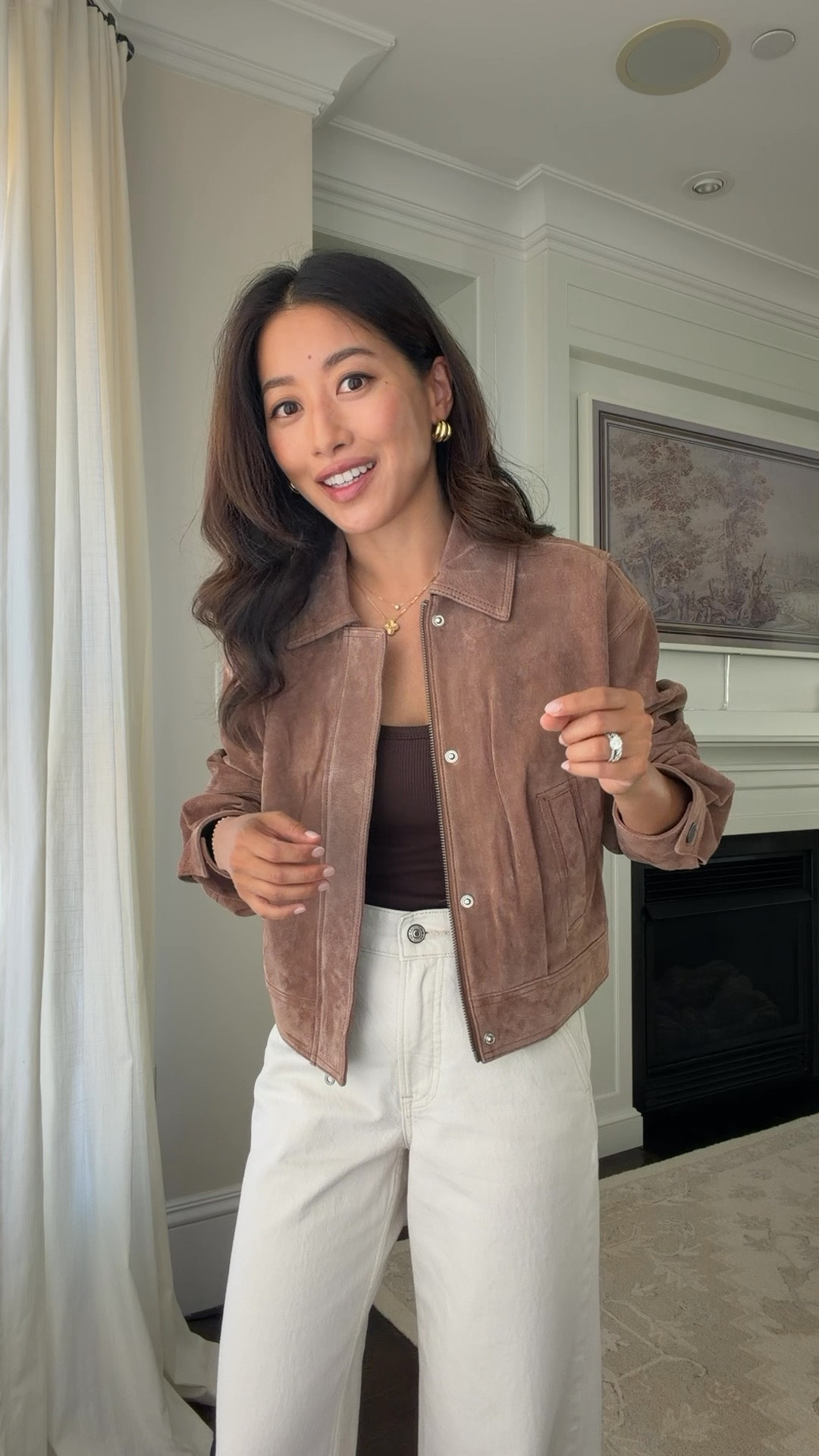 $99 suede jacket trying on XS this has a boxier wider structured fit, sleeves longer for petite arms 
• Abercrombie jeans 24 short waist runs loose relaxed fit
• tank top with built in bra xxs
• heels 5.5

Fall jackets , petite jeans

#LTKPetite #LTKSeasonal