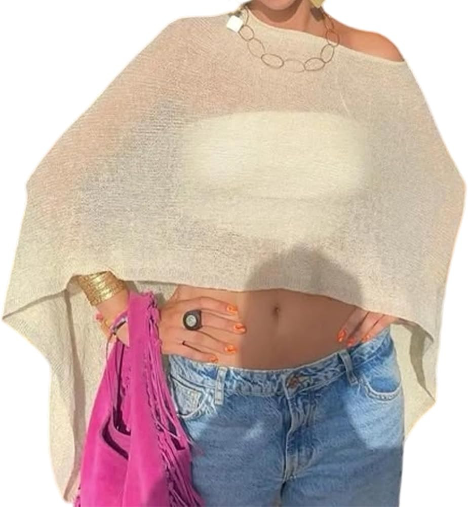 Amiblvowa Women Sheer Poncho Top Lightweight Crochet Mesh Shawl See Through Knit Shrug Bolero Swe... | Amazon (US)