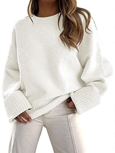 LILLUSORY Oversized Sweater Womens 2024 Fall Fashion Outfits Pullover Long Tunic Old Money Winter Clothes Cute Crewneck Trendy Knit Chunky Warm Knitted Top White | Amazon (US)