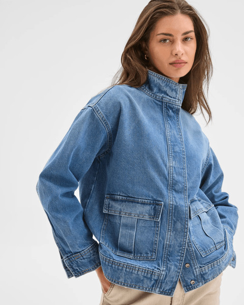 Petites Funnel Neck Denim Jacket | Target AU