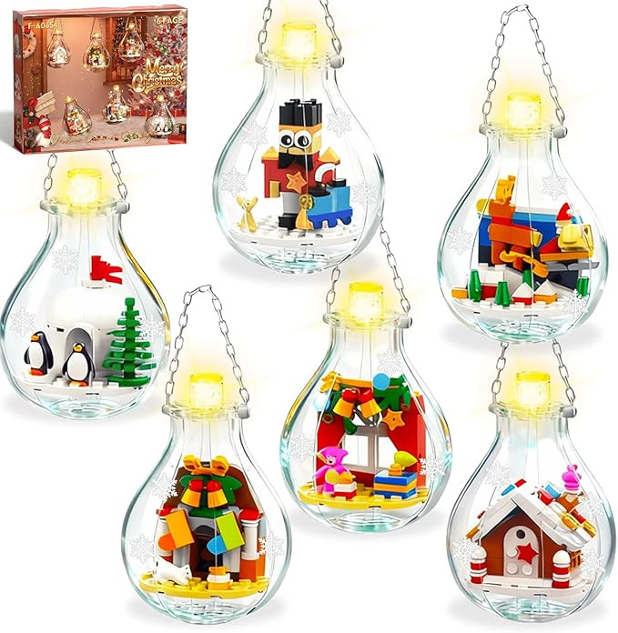 6 Pack Christmas Tree Bulb Ornament with Light Building Set, Including Gingerbread House, Penguin... | Amazon (US)
