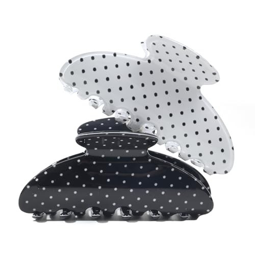 2 Acetate Hair Claw Clip for Women, 3.8-Inch Black and White Polka Dot Big Hair Clips Strong Hold No Slip Claw Clips for Thick or Thin Hair | Amazon (US)