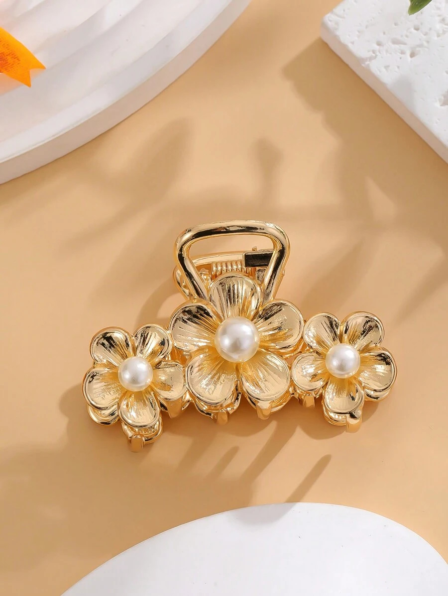 1 PC IVORY Faux Pearl ZINC ALLOY GOLD SMALL HAIR CLAW Elegant | SHEIN