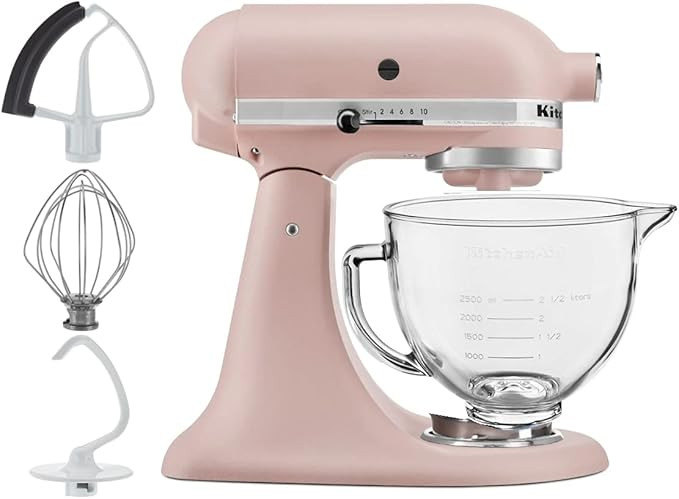 KitchenAid 5-Quart Tilt Head Stand Mixer With Flex Edge Beater Glass Bowl Feather Pink | Amazon (US)