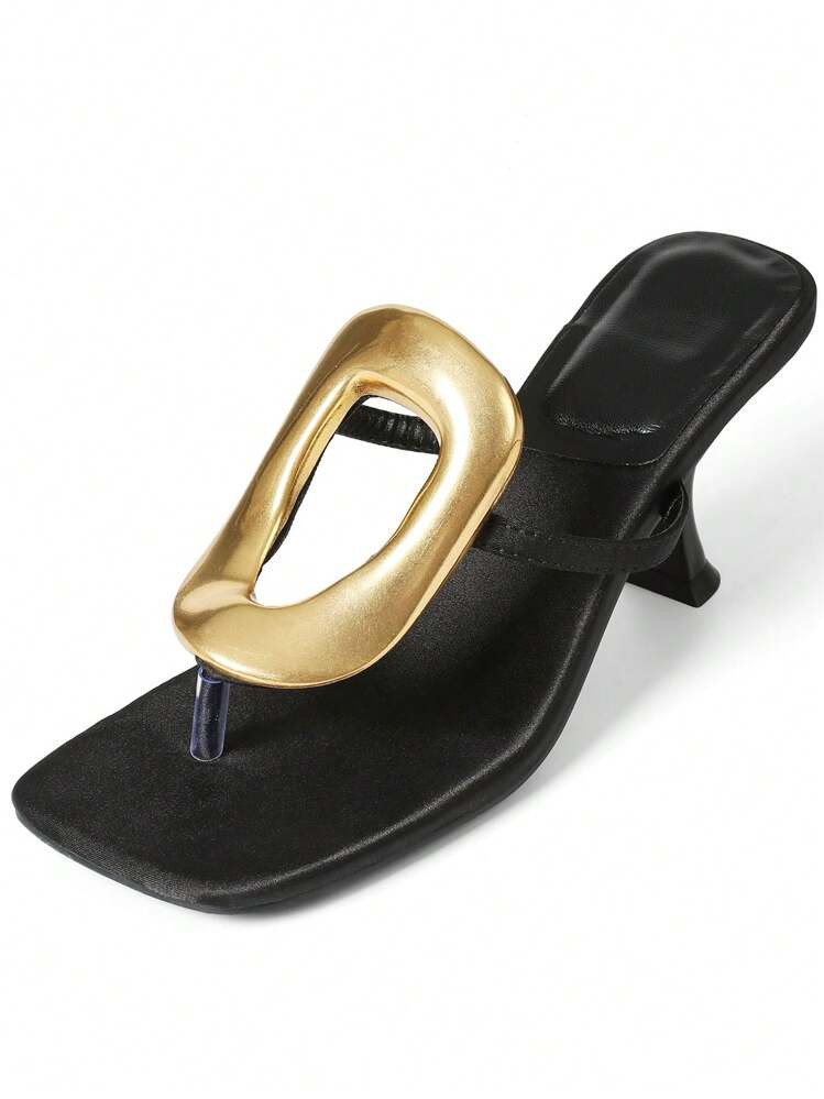 Metallic Women Flip Flops Sandals Kitten Heels Square Toe Colorful Metal Sexy Fashion Elegant Dress Summer Shoes | SHEIN