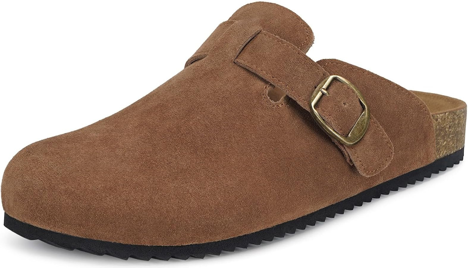 Womens Suede Clogs Mens Genuine Leather Mules Cork Footbed Sandals with Arch Support | Amazon (US)