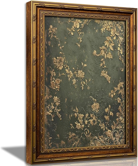 Vexlynora Vintage Gold Framed Dark Green Floral Wall Art - Ornate Gold Flower Canvas luxurious Te... | Amazon (US)