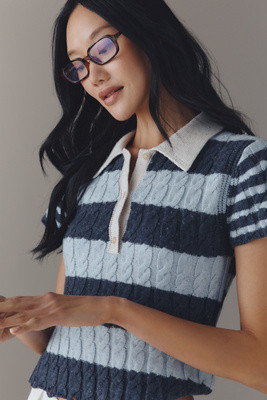Pilcro Cotton Wool Blend Cable-Knit Polo Sweater | Anthropologie (US)