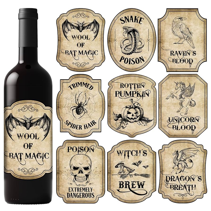 Whaline 54Pcs Halloween Wine Bottle Labels Vintage Potion Bottles Stickers Scary Witch Pumpkin An... | Amazon (US)