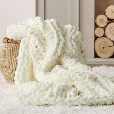 Bedsure Chunky Knit Throw Blanket-100% Hand-Knitted 5.06 lbs Chenille Blanket,Thick Soft for Couch Bed Living Room,Home Decor, 50x60,Cream White | Target