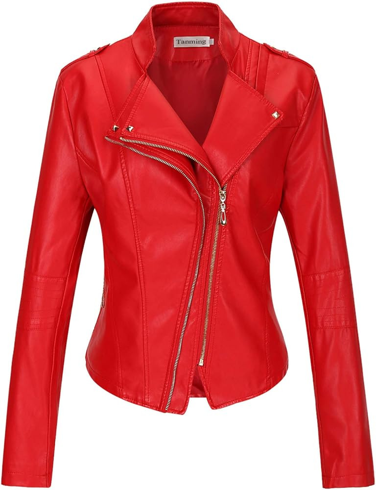 Tanming Women's Faux Leather Moto Biker Short Coat Jacket | Amazon (US)