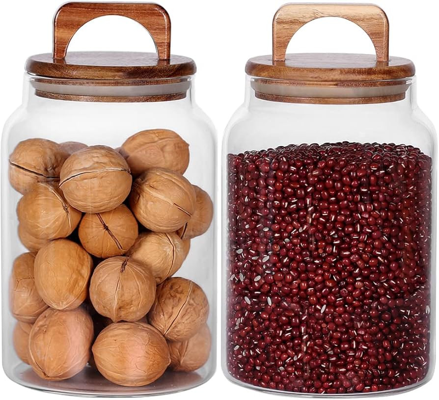 SAIOOL Canister Set of 2, Glass Kitchen Canisters with Airtight Acacia Lid, Tall Clear Airtight F... | Amazon (US)