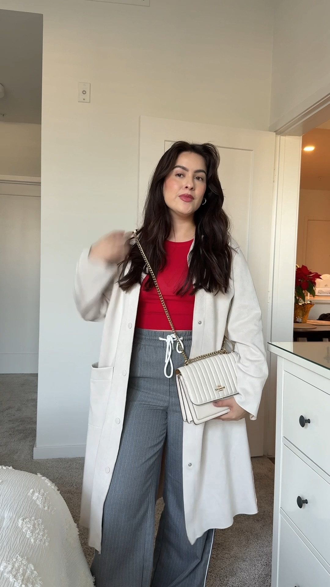 Trench coat with a red top + a stipe pant for a chic holiday inspired outfit 

#LTKGiftGuide #LTKootd #LTKHoliday