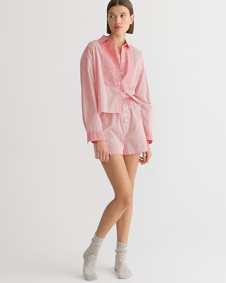 Cropped bib shirt and boxer short pajama set in cotton poplin | J.Crew US