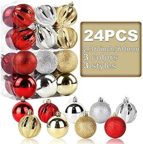 OurWarm 24pcs 2.36" Assorted Christmas Ball Ornaments Shatterproof Christmas Decorations Tree Bal... | Amazon (US)