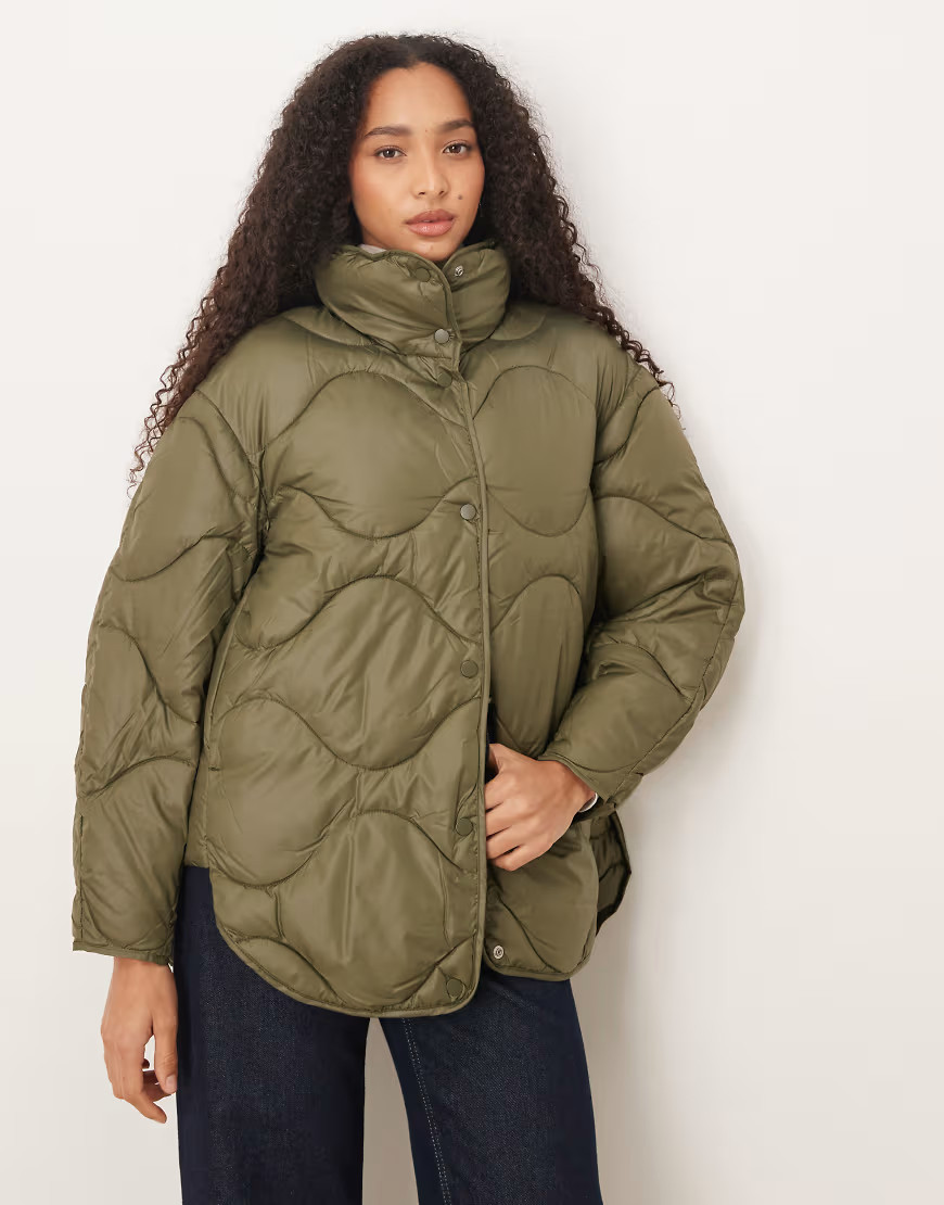 JJXX oversized quilted jacket with high neck in green | ASOS (Global)