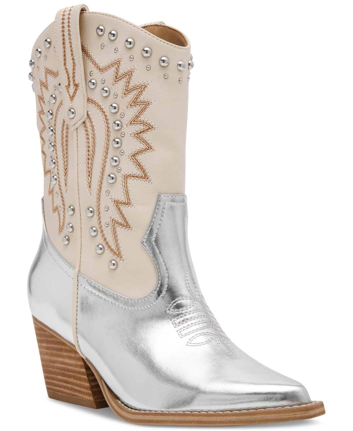 Dv Dolce Vita Women's Aledo Contrast Stitch Studded Cowboy Boots - Silver Multi | Macy's