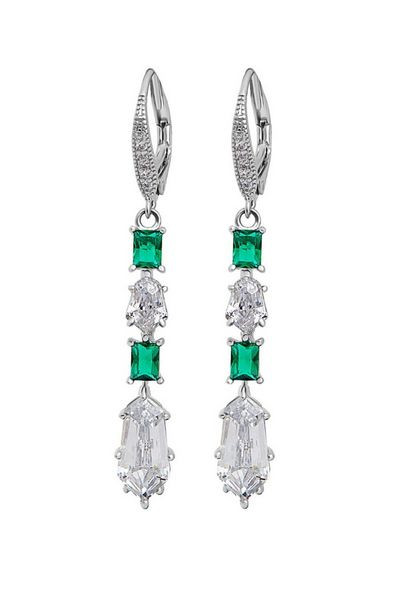 Rhodium Plated Cubic Zirconia And Emerald Mixed Stone Earrings | Debenhams UK