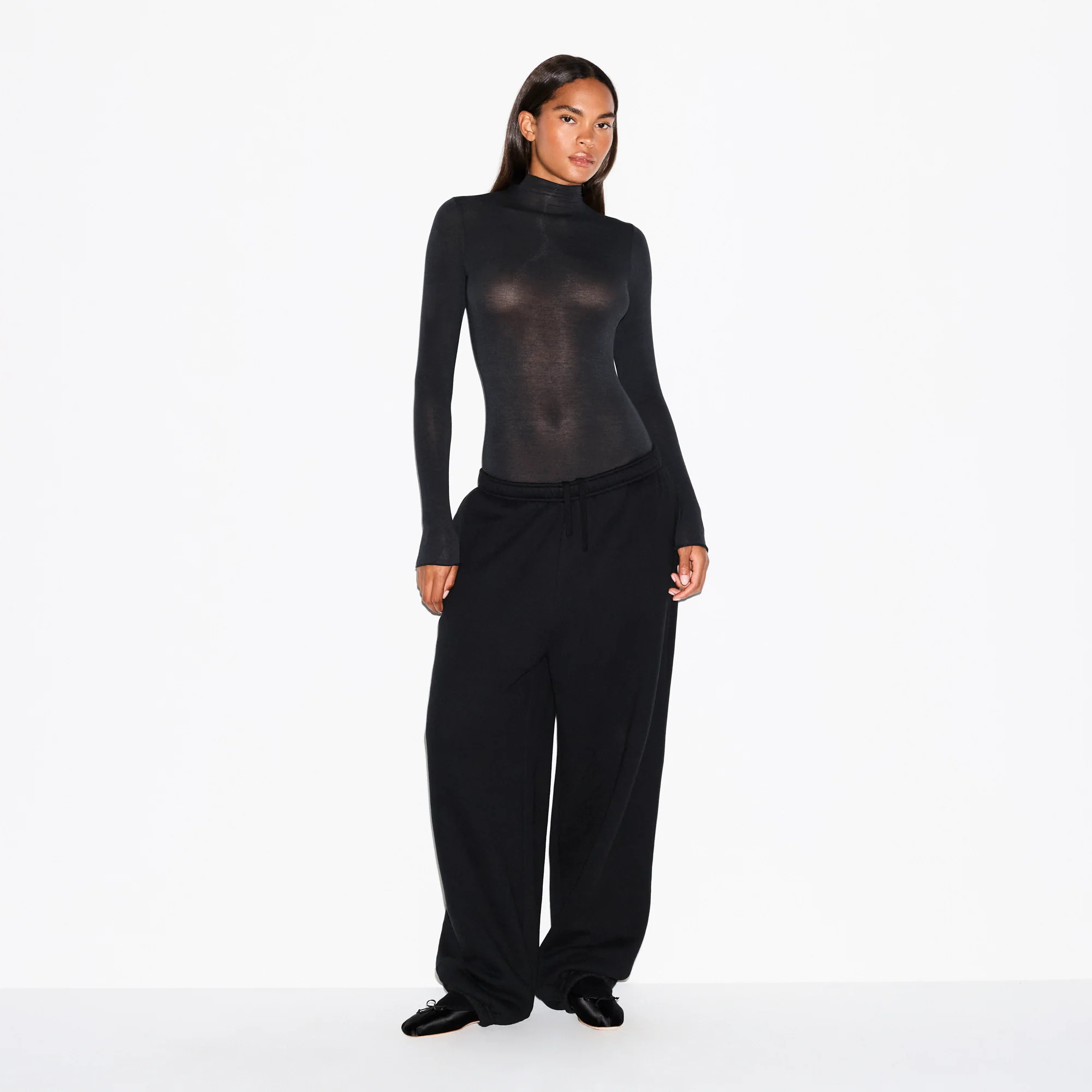 SKIMS Long Sleeve Turtleneck Bodysuit | Black | Large | Sheer Modal | SKIMS (US)