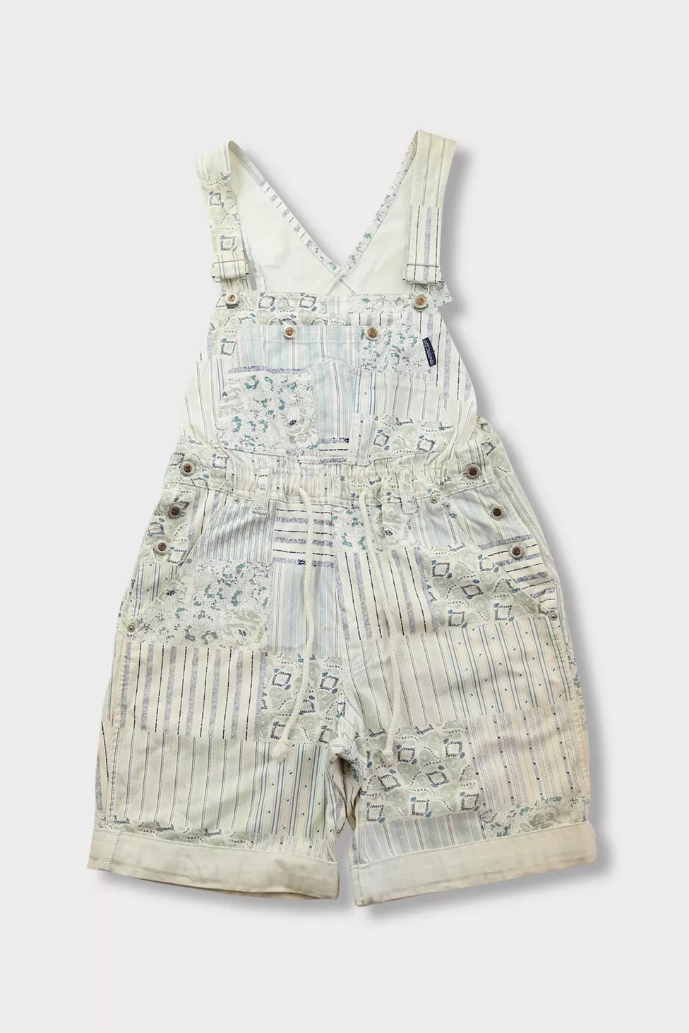 Vintage 90s White Plaid and Striped Patched Shortall Overall | Urban Outfitters (US and RoW)