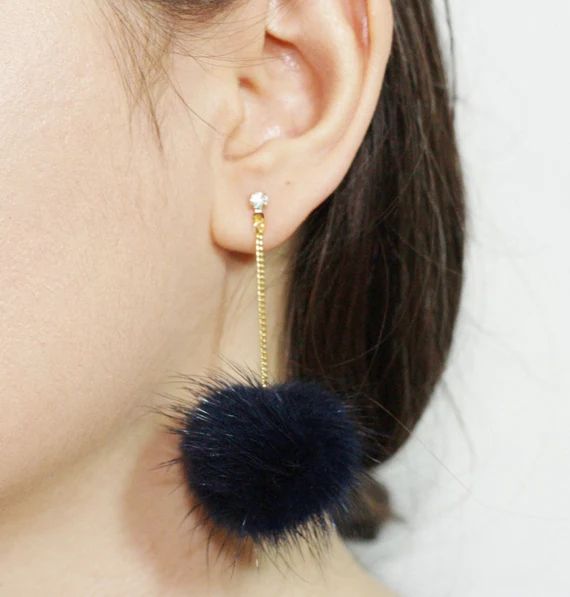 Pom Pom Earrings, Mink Fur Pom Pom Earrings, Fur ball Earrings, fur earrings, Pink earrings, white e | Etsy (US)