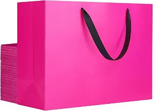 EUSOAR Birthday Gift Bag, 25pcs 16"x6"x12" Hot Pink Paper Bags with Handles Bulk, Gift Wrap Treat... | Amazon (US)
