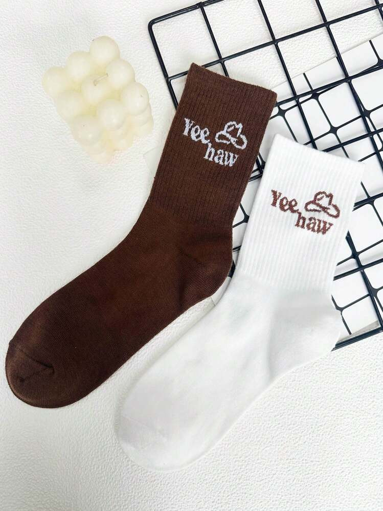 Morgan Mondays Co Artist 2 Pairs Y2K Musical Festival Western Cowboy Style Mid-Calf Socks For Women | SHEIN